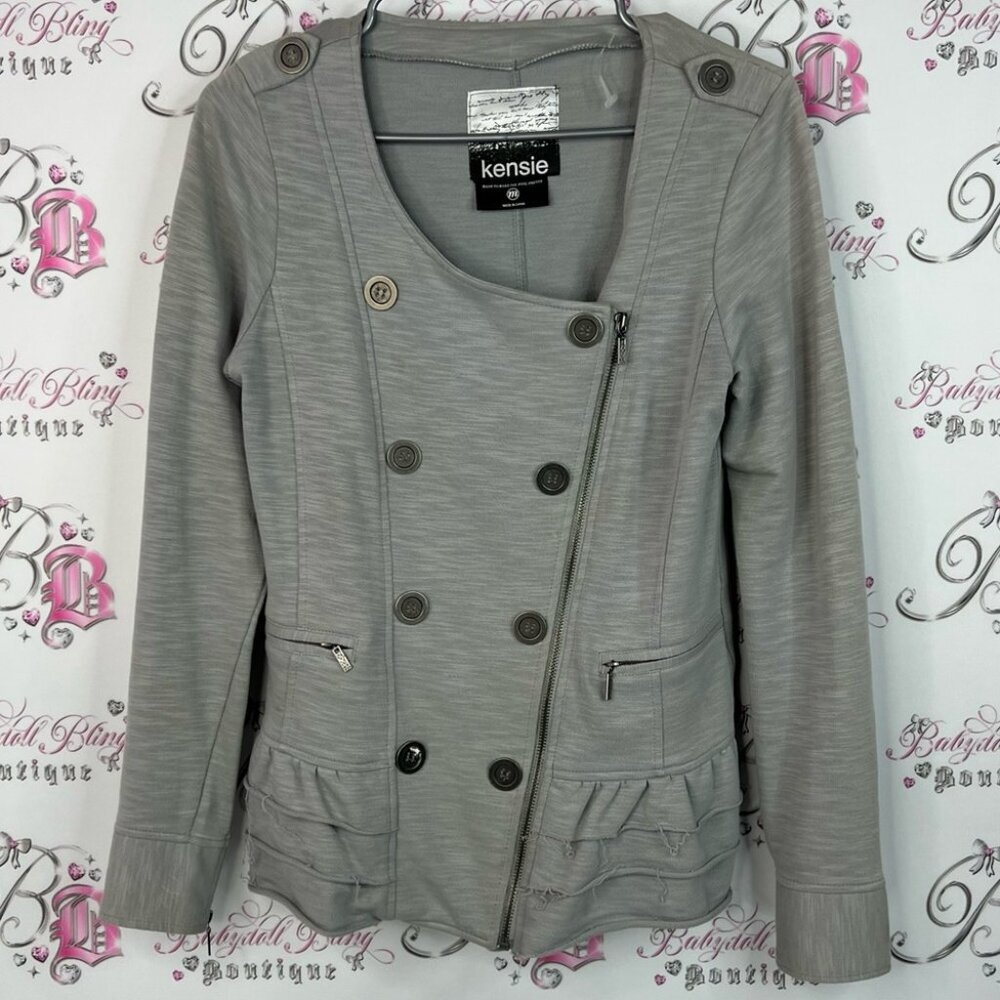 Kensie blazer buttons peplum grey Charcoal Double-Breasted Women's Blazer